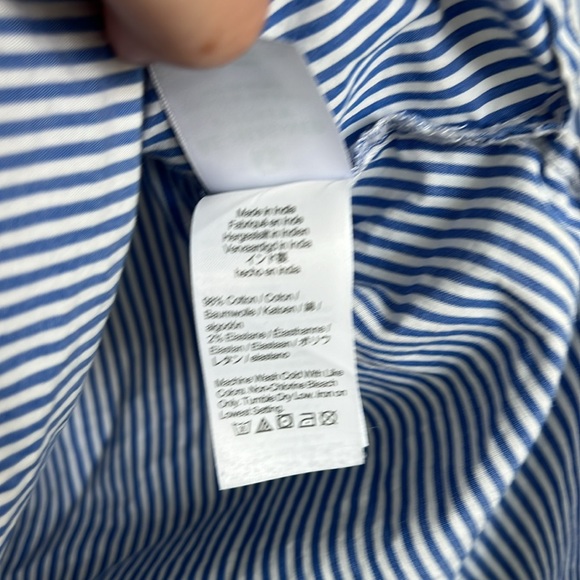 J. Crew Blue Striped 3/4 Sleeve button front tunic top - Picture 5 of 6